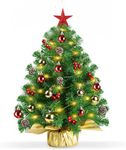 YOLOK Tabletop Christmas Tree with Decorations Red Berry and Pine Cones 23.6 inch Artificial Small Christmas Tree Tabletop, Xmas Decorations Tree for Xmas Home Kitchen Dining Table Decor