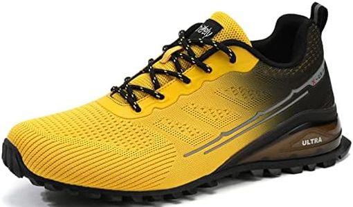 ikunka Men's Fashion Sneakers Lightweight Breathable Walking Shoes Tennis Cross Training Shoe Non Slip Trail Running Shoes, Ginger Yellow, 11 Wide