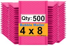 iMBAPrice 500#000 4x8 Hot Pink Color Self Seal Poly Bubble Mailers Padded Shipping Envelopes (Total 500 Bags)