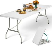 YITAHOME 8FT Folding Tables, Heavy Duty Folding Table with Carrying Handle, Plastic Fold up Table for Outdoor Camping Picnic Parties/Indoor Events, White