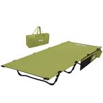 HEYTRIP Extra-Wide Camping Cot, Upgrade Sturdy Camping Bed, XXL Cots for Sleeping Support 500lb, Folding Cot with Side Pocket, Portable Cot with Carry Bag Ultralight Backpacking Cot for Travel(Green)