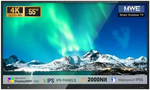 QIXZOCV MWE 55" Outdoor TV, Weatherproof Television, All-Weather Smart TV, 2000Nit Ultra-Bright 4K UHD, Voice Control, WebOS System, Perfect for Backyard, Poolside, Deck, RV & Outdoor Parties