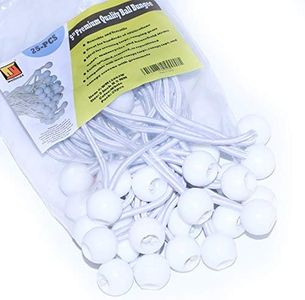 9 inch 25 Piece Heavy Duty 5mm Ball Bungee Canopy Cord by Wellmax, White Color