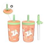 Zak Designs Unicorn Kelso Tumbler Set, Leak-Proof Screw-On Lid with Straw, Bundle for Kids Includes Plastic and Stainless Steel Cups with Bonus Sipper, 3pc Set, Non-BPA, 15 fl.oz.