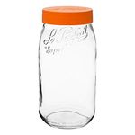 Le Parfait Screw Top Jar - 3L Wide Mouth French Glass Storage Jar w/Orange Plastic Lid, 96oz/3 Quarts (Pack of 3)