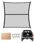 FoundGo 120x120cm Elastic Cargo Net Stretches to 210x210cm Truck Bed Net Luggage Net for Truck Motorhome Van Pickup incl.4x Steel Carabiners + 4x ABS Hooks - Single Layer