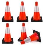 Traffic Cones 18 inch for Parking Lot,Driveway Road Traffic Control Construction Heavy Duty with Reflective Collars Sport Safety Cones 45cm 6 Pack Orange