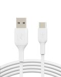 Belkin BoostCharge USB C charger cable, USB-C to USB-A cable, USB type C charging cable for iPhone 16, 15, Samsung Galaxy S24, S23, Google Pixel, iPad Pro, Nintendo Switch and more - 2m, White