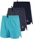 SILKWORLD Men's Running Stretch Quick Dry Shorts with Zipper Pockets, Dark Navy,Dark Grey,LightSeaGreen(Pack of 3), 3X-Large