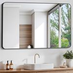 CIVENO Bathroom Mirror, 32"x48" Black Rectangle Wall Mirror, Metal Frame Rounded Corner Vanity Mirror, Large Wall Mounted Mirror for Modern Bedroom Living Room Horizontal Or Vertical Mounting