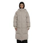 PUFFIT Women Long Puffer Jacket Hood Winter Water Repellent Wind-resistant Warm Ladies Quilted Padded Coat Big Pocket