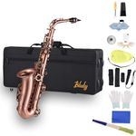 Btuty E-flat Alto Saxophone, Red Bronze, High F#, Abalone Shell Key Inlays, Water-resistant Leather Pads, Comes with Case, Gloves, Cleaning Cloth, Straps, Brush