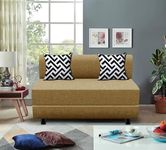 Cloudyfeel Leg Sofa Cum Bed Sofa | 2 Seater | Sofa Bed 4X6 Feet, Foldable Sofa Bed with Cushion for Living Room - Jute Fabric - Golden Color