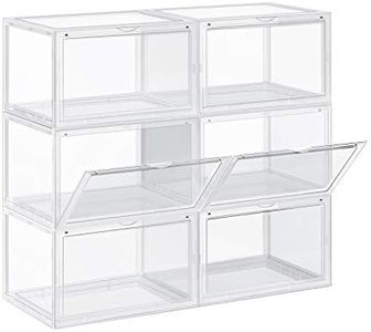 SONGMICS Scatole portaScarpe, Set di 6 contenitori impilabili con anta in plastica, dimensioni fino a 46, 36 x 28 x 22 cm, trasparente LSP06CW