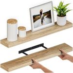 Ballucci Floating Shelves, 36" Wood Wall Shelf Set of 2, with Invisible Brackets for Bathroom, Living Room, Bedroom, Kitchen, Nursery, 6" Deep, Oak Finish