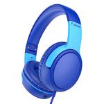 Fubise Kids Headphones with Cord for School,Over-Ear Wired Foldable Kids Headphones with Mic,85dB/94dB Volume Limiter Headphones with Sharing for Boys,Computer,Classic,Durable,Stitch(Navy/Blue)