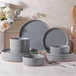 AmorArc Ceramic Dinnerware Set for 4 | Speckled Stoneware Plates and Bowls with unglazed Terracotta | Scratch Resistant, Dishwasher & Microwave Safe Dishes Sets- 12-Pcs Gray