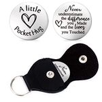 cobee Pocket Hug Token, Encouragement Long Distance Relationship Keepsake Stainless Stell Double Sided Inspirational Pocket Hug Token Gift with Leather Keychains for Family, Friends, Lovers(Style-E)