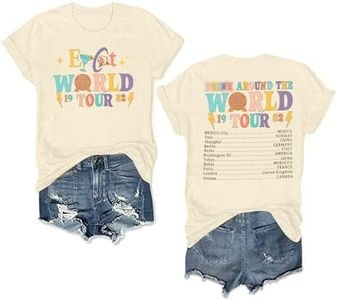 Around The World Shirt Women Magic Tour 1982 Graphic Tee Funny Traveler Vacation Short Sleeve Top, Beige, XX-Large