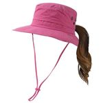 TOP-EX UPF 50 Sun Hat Women Wide Brim UV Protection Ladies Waterproof Rain Hat Safari Hat Foldable Outdoor Sunhat for Safari Fishing with Ponytail Hole Rose Red M