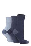 SockShop Gentle Grip Ladies Floral Spotted Patterned and Striped Honeycomb Top Cotton Socks Multipack of 3 Contrast Heel and Toe Navy/Denim 4-8