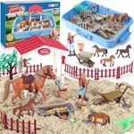 Vamei Play Sand for Kids, Horse Farm Sandbox Kit with Magic Sand, Horse Stable, Horse Figures Toys, Sensory Bin Toys Sand Toys Magnetic Sand Play Set Gifts for Kid Boys Girls Age 3 4 5 6 7