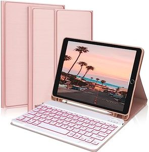 iPad 9th 2021/8th/7th Generation Keyboard Case, BORIYUAN 7 Colors Backlit Detachable Keyboard Folio Smart Cover for iPad 10.2"/iPad Air 10.5"(3rd Gen)/iPad Pro 10.5" with Pencil Holder –Champagne Pink