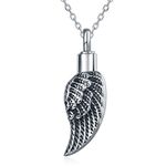 Quiges Stainless Steel Memorial Ash Holder Angel Wing Pendant for Cremation Urn Keepsake with Adjustable Cable Chain Necklace 46 to 52 cm