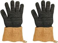 Proud Grill 2 pc HeatShield BBQ Gloves - Built with Kevlar® Protective Heat Proof Fibers. Ideal Heat Glove for Grill with Long Split Leather Cuff and Wool Liner. Certified Heat Resistant Grill Glove.