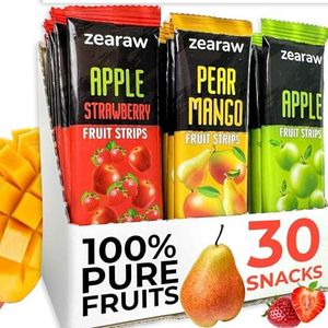 ZEARAW Healthy Fruit Snacks for Adults and Kids – 30 Fruit Leather with Dried Apple, Apple-Strawberry, Pear-Mango – Vegan Low-Carb Variety Pack Strips for Kids – Sugar Free Bars