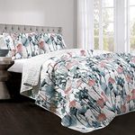 Lush Decor Zuri Flora Quilt-Colorful Painted Flower Design Reversible 3 Piece Bedding Set-Full Queen-Blue and Coral, Blue & Coral