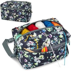 PAVILIA Yarn Bag Knitting Crochet Bag Organizer, Yarn Bags For Crocheting On The Go, Yarn Storage Project Bag for Crochet Knitting Accessories, Gifts For Crocheter Knitter, Grey Floral