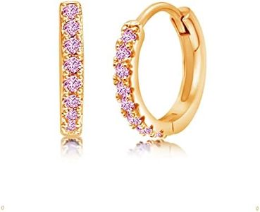 Chanteur Small Hoop Earrings for Girls | Hypoallergenic Huggie Little Girl Teen Women Kids Earrings, Cubic Zirconia, No Gemstone, Yellow Gold Tone/Pink