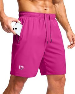 G Gradual Men's Athletic Running Shorts with Zipper Pockets Quick Dry 7"/ 5"/ 9" Workout Gym Shorts for Basketball Hiking(Rose,7M)