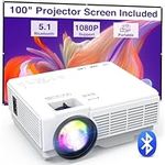 Mini Projector Portable with Screen, YOOYAA Bluetooth Projector Full HD 1080P 10000L, Multimedia Outdoor Home Cinema Video Projector, Compatible with Smartphone/Laptop/TV Stick