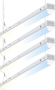 4ft LED Linear Strip Light Fixture with 8W Emergency Battery Backup 90 Minutes, Adjustable 4Wattages 20W-50W, Brightness 6500LM Linkable LED Shop Light with 5 Colors 3K-6.5K - ETL Ceiling Light 4PACK
