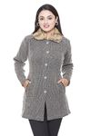 WOOL 4U Women Ladies Girls Winter Wear Hair Wool Open Front Buttoned Fur Collar Neck Stylish Party Woolen Winter Wear Coat Cardigan Sweater Camel