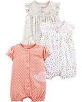 Simple Joys by Carter's Baby Girls' 3-Pack Snap-up Rompers, Rose/White/Beige, 12 Months