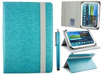 Emartbuy Universal 10-11.5 Inch Turquoise Multi Angle Folio Wallet Case Cover With Card Slots Grey Elastic Strap and Stylus Pen Compatible With Selected Devices Listed Below