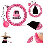 plastific Hula Hoop Weighted Hula Hoop with 24 Sections Detachable Knots 360° Smooth Rotation Fitness Hula Hoop with Ball (Pink Hula Hoop with Counter) (GF-1)