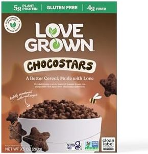 Love Grown Gluten-Free Bean Stars Cereal - Plant-Based, Vegan, Non-GMO Certified - 5g Added Sugar, High Fiber, Seed-Oil Free - No Artificial Colors or Flavors - Chocolate Flavor, 6 Pack, 9.5oz