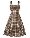 Belle Poque Womens Plaid Dress Winter A Line Flared Swing Cocktail Fall Dresses(Brown Plaid,XL)