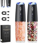 Sangcon Gravity Electric Salt and Pepper Mill Set, 255g Large Capacity, USB Rechargeable Salt Mill, with LED Light, One-Handed Operation, Adjustable Coarseness, Automatic Grinding (Black)