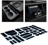 CupHolderHero fits Chevy Silverado 1500 Accessories & GMC Sierra 2014-2022 Premium Custom Interior NonSlip Anti Dust Cup Holder Insert,Console Liner Mats, 20pc Set (CrewCab with BenchSeats)(Blue Trim)