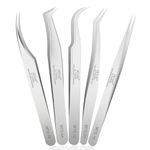 LZM Eyelash Extension Tweezers, 5PCS Precision Lash Extension Tweezers Professional Tweezers Set, Lash Tweezers for Individual Volume Eyelashes, Nail Art, Jewelry Making