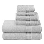 Elvana Home Ultra Soft 6 Pack Cotton Towel Set, Contains 2 Bath Towels 28x55 inch, 2 Hand Towels 16x24 inch & 2 Wash Coths 12x12 inch, Ideal for Everyday use, Compact & Lightweight - Light Grey