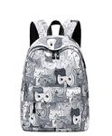 JIANLINST School Backpack for Teens Girls Waterproof Laptop Rucksack Travel Bag Bookbag Lightweight College Daypack Grey cat