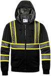 DPSAFETY High visibility Hoodie for Men,Class3 Hi Vis Hoodie,Fleece Lined Reflective Hooded,Construction work Hi-Vis Safety Sweatshirt,Black 5XL