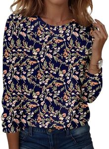 UDAUDU Womens Long Sleeve T Shirts Casual Long Sleeve Crops Blouse Ladie's Park Summer Polyester Comfort Tshirts Blue 5XL