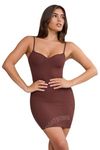 SIGHTBOMB Heart Neck Ribbed Thin Strap Bodycon Dress for Women (Large, Chocolate)